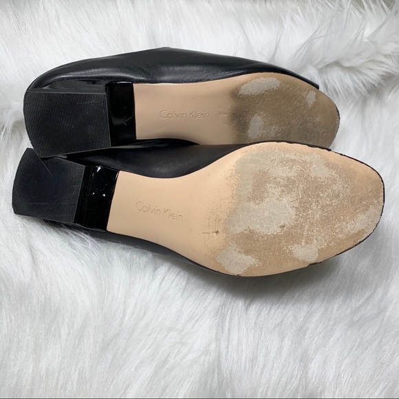 COPY - Calvin Klein Black Leather Peep Toe Slide Sandals - Picture 6 of 8